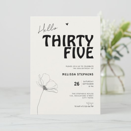 Hello Thirty Five Bold Typography 35th Birthday Einladung (Stehend Vorderseite)