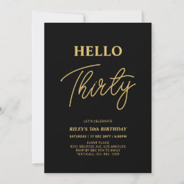 Hello Thirty | Gold & Black 30th Birthday Party Einladung