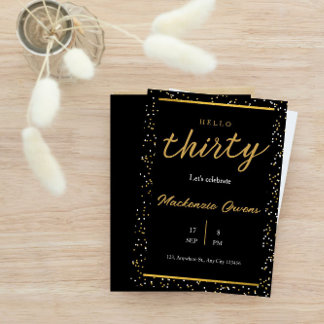 Hello Thirty Gold Glitzer 30. Geburtstag Einladung