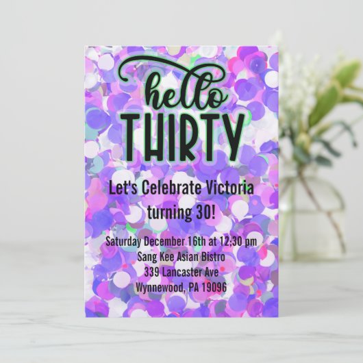 Hello Thirty - Lila Einladung (Stehend Vorderseite)