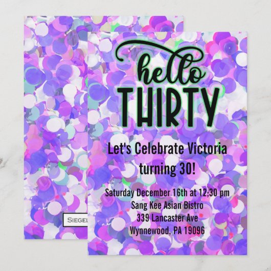 Hello Thirty - Lila Einladung (Vorne/Hinten)