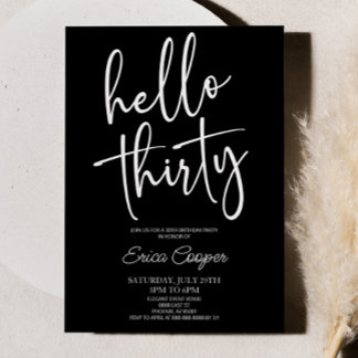 Hello Thirty Minimal Elegant 30. Geburtstag Party Einladung