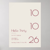 Hello Thirty Minimal Modern 30th Birthday Poster (Vorne)