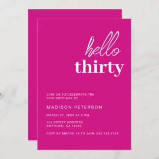 Hello Thirty Modern Hot Pink Geburtstagsparty Einladung