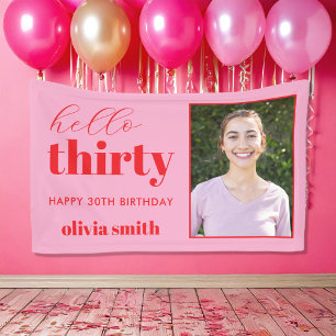 Hello Thirty Modern Pink Red 30. Geburtstag Foto Banner
