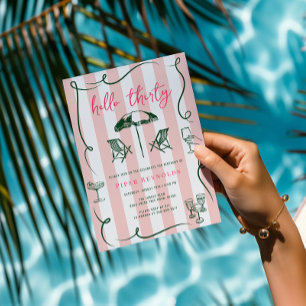 Hello Thirty   Modern Pink Script 30. Einladung