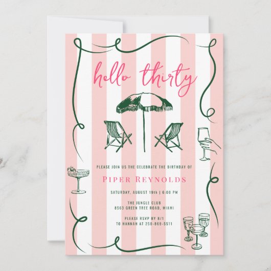 Hello Thirty | Modern Pink Script 30. Einladung (Vorderseite)