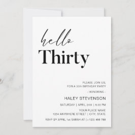 Hello Thirty Modern White Minimalistisch 30. Gebur Einladung