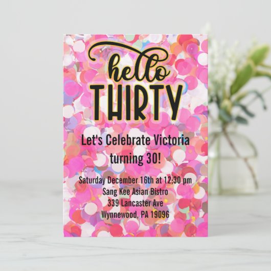 Hello Thirty - Pink Einladung (Stehend Vorderseite)