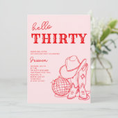 Hello Thirty Pink Western 30th Birthday Party Einladung (Stehend Vorderseite)