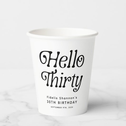 Hello Thirty Retro 30. Geburtstag Pappbecher (Vorderseite)