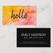 Hello Trendy Handwriting Watercolor Visitenkarte (Vorne/Hinten)