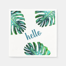 Hello Tropical Leaf Greenery Trendy Typografie Serviette