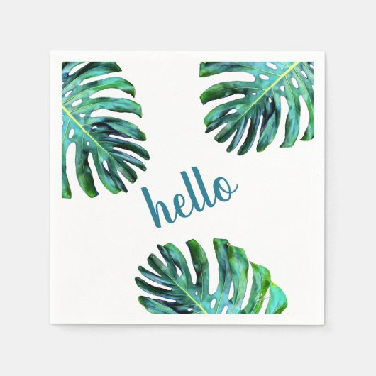 Hello Tropical Leaf Greenery Trendy Typografie Serviette (Vorderseite)