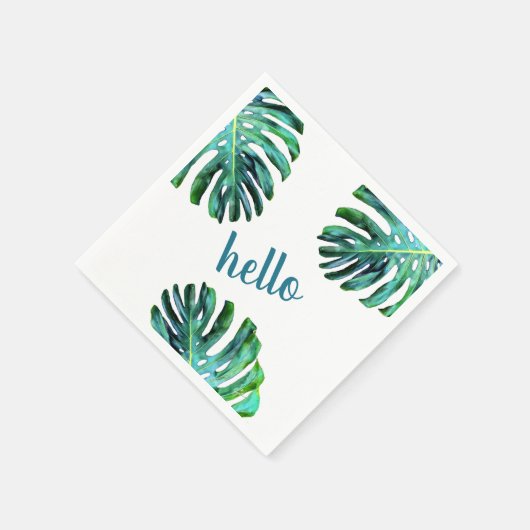 Hello Tropical Leaf Greenery Trendy Typografie Serviette (Ecke)