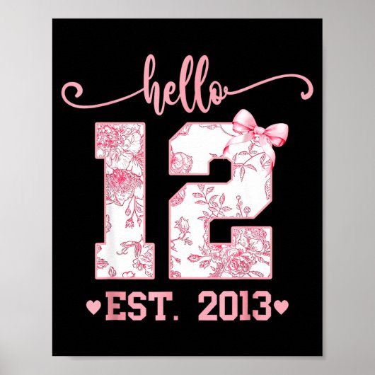 Hello Twelve Est 2013 12th Birthday Girl Coquette  Poster (Vorne)