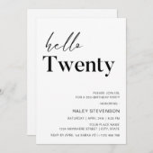 Hello Twenty Modern White Minimalistisch 20. Gebur Einladung (Vorne/Hinten)