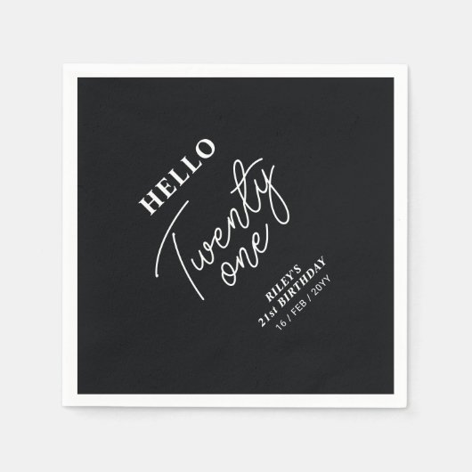 Hello Twenty one | Black 21st Birthday Party Serviette (Vorderseite)