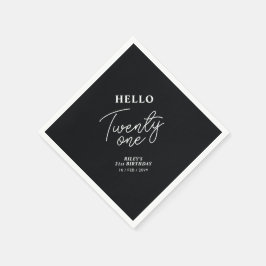 Hello Twenty one | Black 21st Birthday Party Serviette