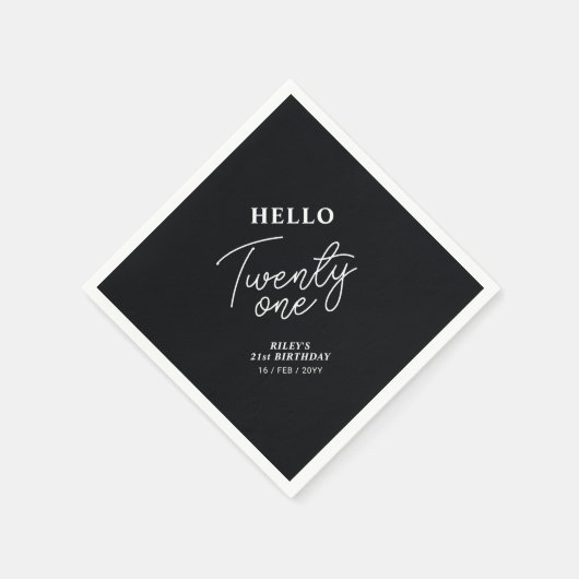 Hello Twenty one | Black 21st Birthday Party Serviette (Ecke)