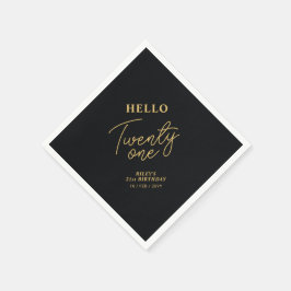 Hello Twenty one Black & Gold 21st Birthday Party Serviette
