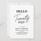 Hello Twenty one Black & White 21st Birthday Party Einladung (Vorderseite)