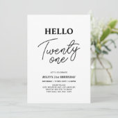 Hello Twenty one Black & White 21st Birthday Party Einladung (Stehend Vorderseite)