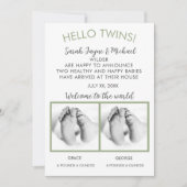 Hello Twins Foto Birth Announcement Card Ankündigung (Vorderseite)