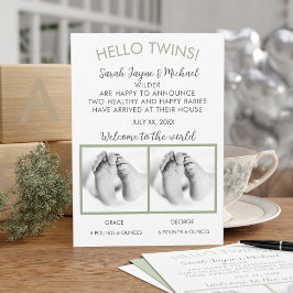 Hello Twins Foto Birth Announcement Card Ankündigung