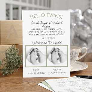Hello Twins Foto Birth Announcement Card Ankündigung