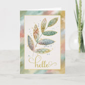 Hello Watercolor Glitzer Blätter Karte (Vorderseite)