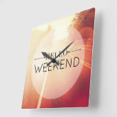 Hello Weekend 3 Quadratische Wanduhr (Winkel)