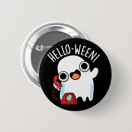 Hello-ween Funny Ghost Pun Dark BG Button (Vorne & Hinten)