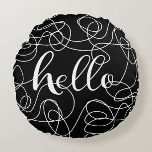 HELLO-weißes, nahtloses Muster mit LINES Rundes Kissen