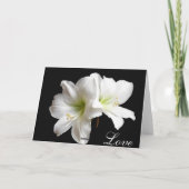 Hello White Lily Blume Grußkarte auf Black Karte (Rückseite)