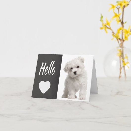 Hello White Maltese Puppy Chalkboard Note Card Karte (Gelbe Blume)
