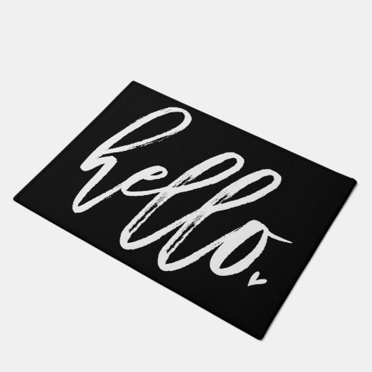 Hello White Script Fußmatte (Schrägansicht)