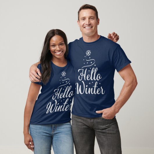 Hello Winter Minimalistisch Snowflake Tree Skript T-Shirt (Unisex)