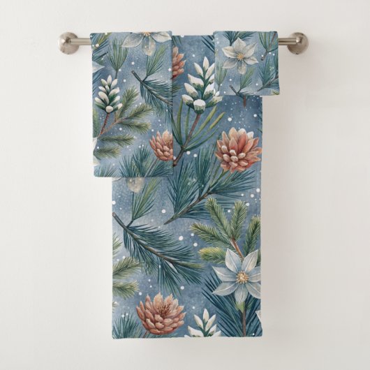 Hello Winter Pines & Flowers  Badhandtuch Set (Insitu)