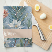 Hello Winter Pines & Flowers Geschirrtuch (Viertel Falte)