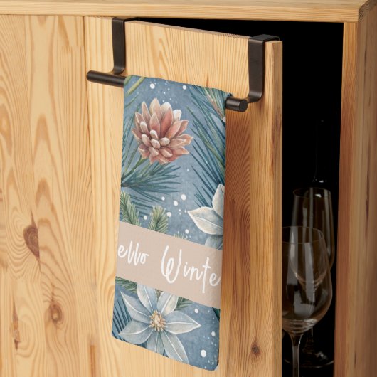 Hello Winter Pines & Flowers Geschirrtuch (Drittel gefaltet)