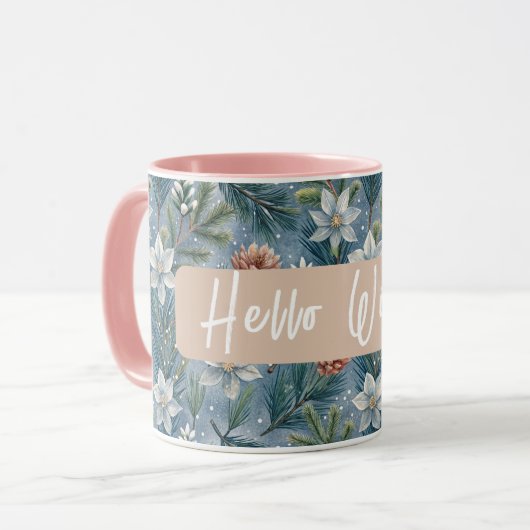 Hello Winter Pines & Flowers Tasse (Vorderseite Links)