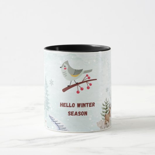 Hello Winter Season Mug – Cozy Hot Cocoa & Snow  Tasse (Zentrum)