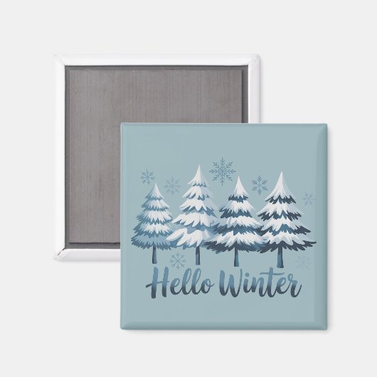 Hello Winter Season Vibes Trees Snowflakes Xmas Magnet (Vorderseite/Rückseite)