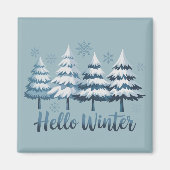 Hello Winter Season Vibes Trees Snowflakes Xmas Magnet (Vorne)