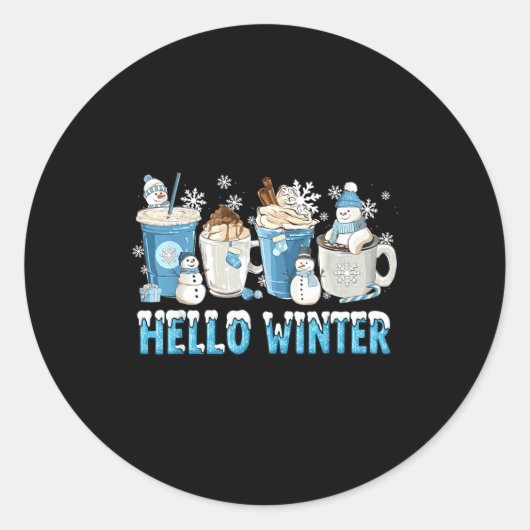 Hello Winter Sweet Cozy Coffee Lovers Snowman Chri Runder Aufkleber (Vorderseite)