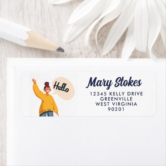 Hello Woman Illustration Return Address Label  (Insitu)