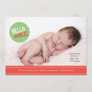 Hello World Baby Announccard 5 x 7" Ankündigung