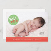 Hello World Baby Announccard 5 x 7" Ankündigung (Vorne/Hinten)