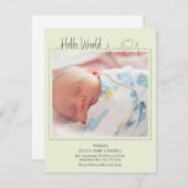 Hello, World Baby Announcement Card Ankündigung (Vorne/Hinten)